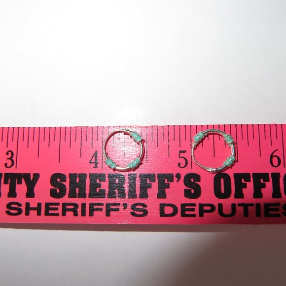 Sterling Silver Green Enamel Accents Hoops Huggies Earrings - Picture 11 of 12